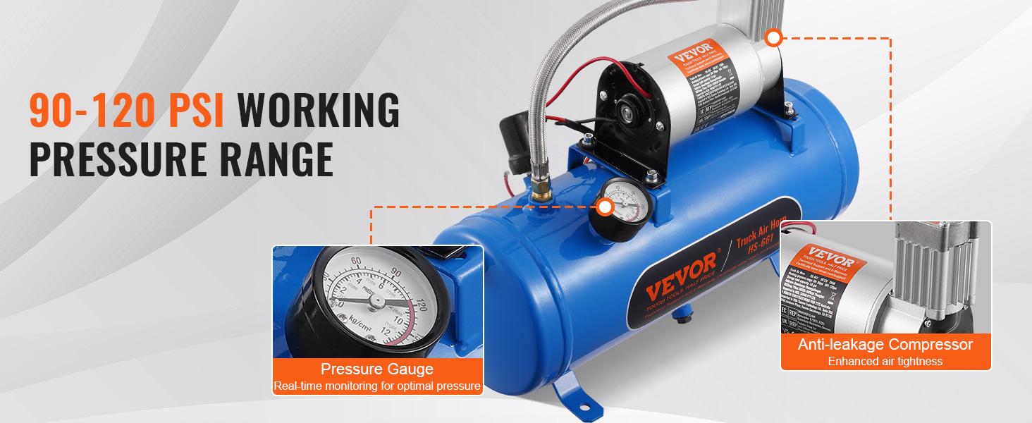 VEVOR 12V Air Compressor with Tank 1.6 Gallon/6 L,  Train Horn Air Compressor, 120 psi Working Pressure Onboard Air Compressor System for Train Air Horns, Inflating Tires, Air Mattresses