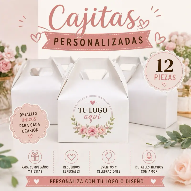 Personalized Gift Boxes (12 Pieces) - Custom Design, Decor Items for Birthday Party, Office Stationery Wrapping Supplies, Gift Box Design