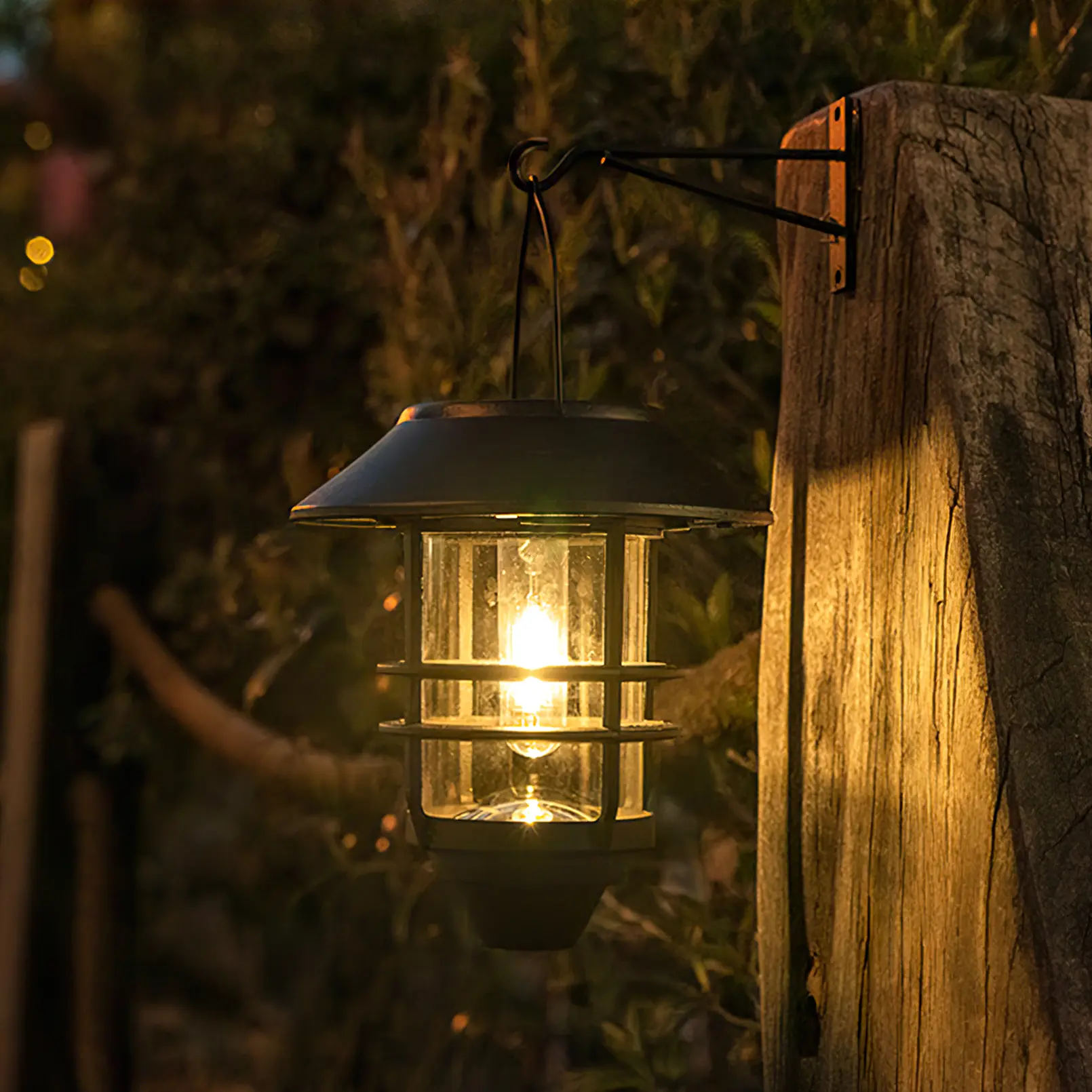DERAYSION 2-Pack Rustic Solar Outdoor Lanterns - Solar Outdoor Lights with Built-In Batteries, Hanging Glass Metal Design, Wall Mount Bracket, Waterproof Auto Dusk-to-Dawn Warm White Patio Lighting for Patio Decor, Fence, None