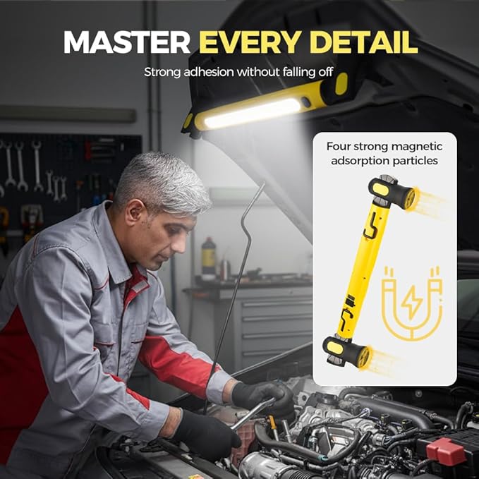 Work Light, 3000LM Bright LED Work Lights, 5200mAh Rechargeable Magnetic Underhood Work Light with Hooks, Cordless Battery Powered Mechanic Light for Car Repairing/Inspection/Garage/Workshop/Emergency
