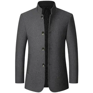 Men's Solid Color Woolen Coat, Regular Fit Elegant Style Casual Cozy Long Sleeve Button Front Outerwear for Fall & Winter, Men's Clothes for Daily Wear, Work Office Jacket