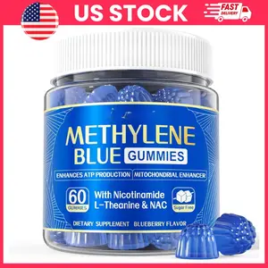 Methylene Blue Gummies for Humans | Brain Booster & Antioxidant Supplement for Cognitive Function, Energy, Focus & Mental Clarity | Cellular & Mitochondrial Health Support, Vegan, Fast-Absorbing, 60 Count Jar | Vitamin For Health, Brain Active Gummes