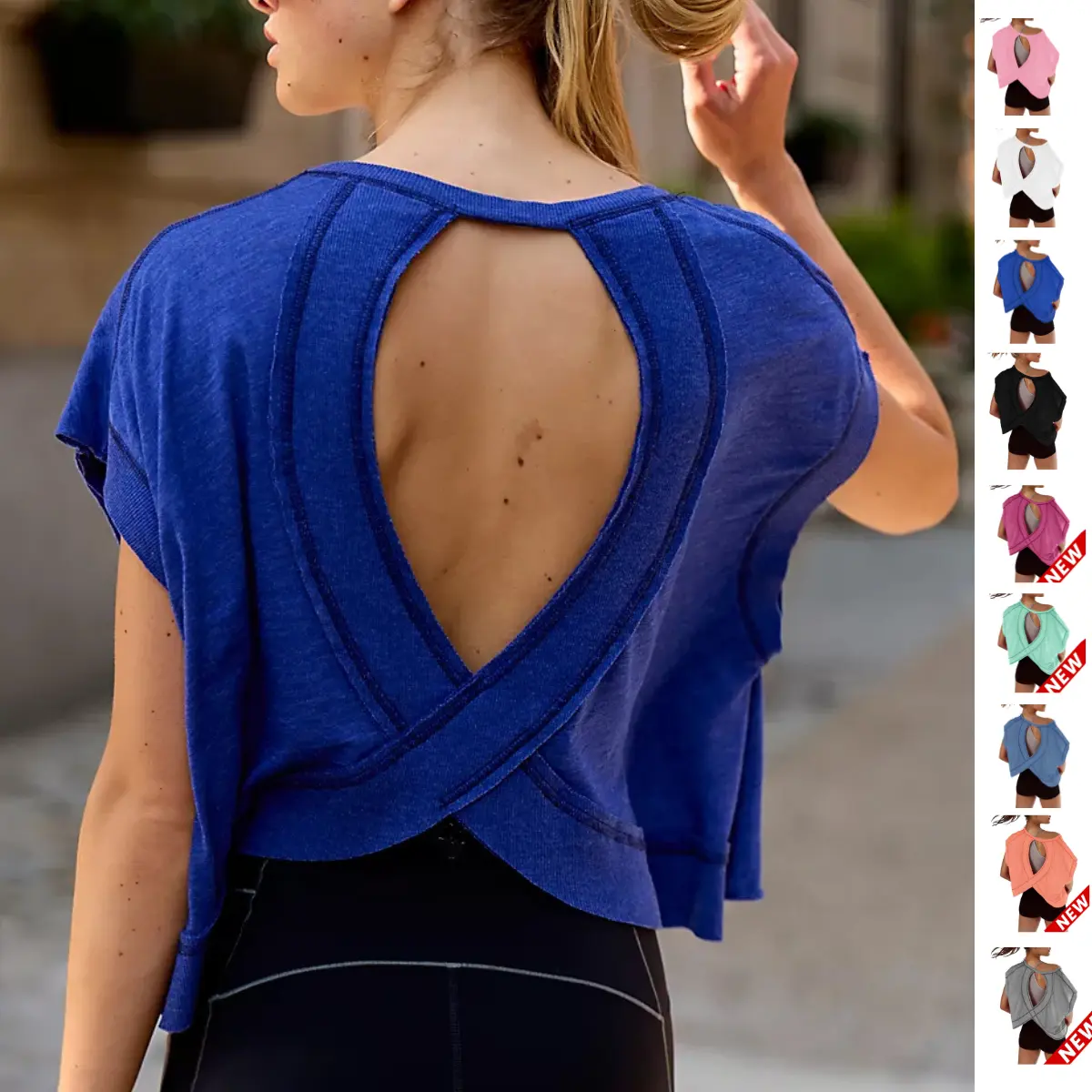 YeeZaa Oversized Open Back Workout Top 4th of July Holidayfor Women 2026 Spring Summer Loose Fit Athletic Crop Tee Short Sleeve Backless Yoga Shirt Slouchy Running Gym Tee Casual Y2K T Shirt Cutout Cutout