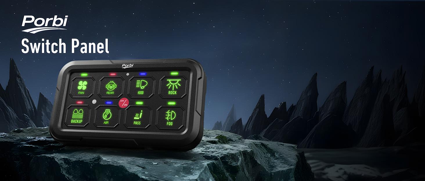 RGB 8 Gang Switch Panel, Universal Circuit Control Relay System w/Momentary Toggle Pulsed Memory Function, Automatic Dimmable, 12-24V Light Switch Panel for Truck UTV Car Boat, IP65 Waterproof