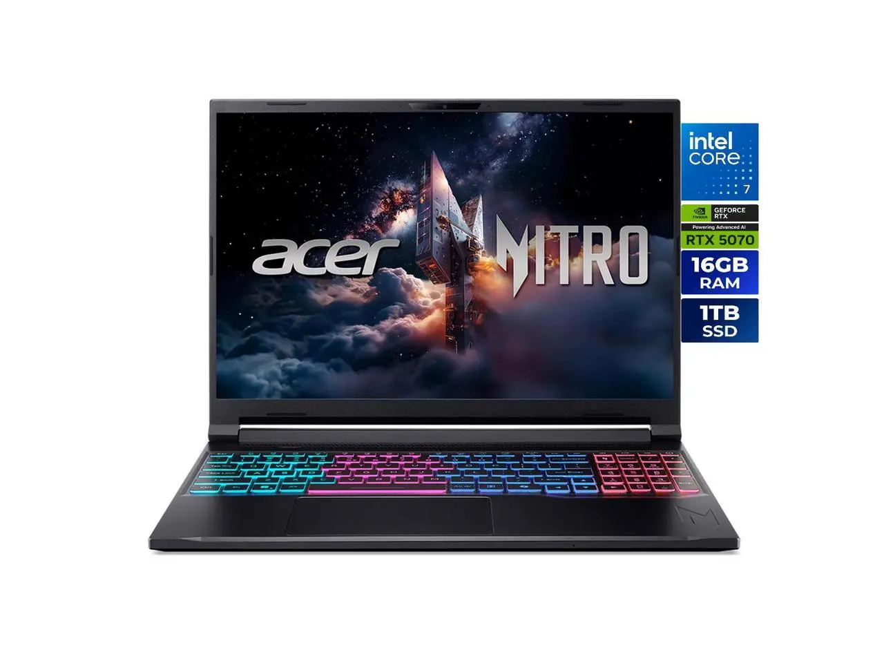Acer Nitro V 16S ANV16S-71-72KE, 16.0" WQXGA IPS 180Hz Display, Intel Core 7 processor 240H, NVIDIA GeForce RTX 5070 Laptop GPU, 16GB DDR5, 1TB PCIe Gen 4 SSD, Wi-Fi 6, Backlit Keyboard, Win 11 Home