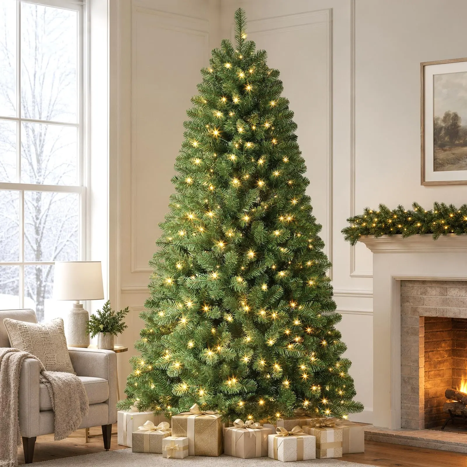 【On Sale】SHareconn 2026 4.5/6.5/7.5 FT Prelit Artificial Hinged Christmas Tree with Pre-lit Warm White Lights