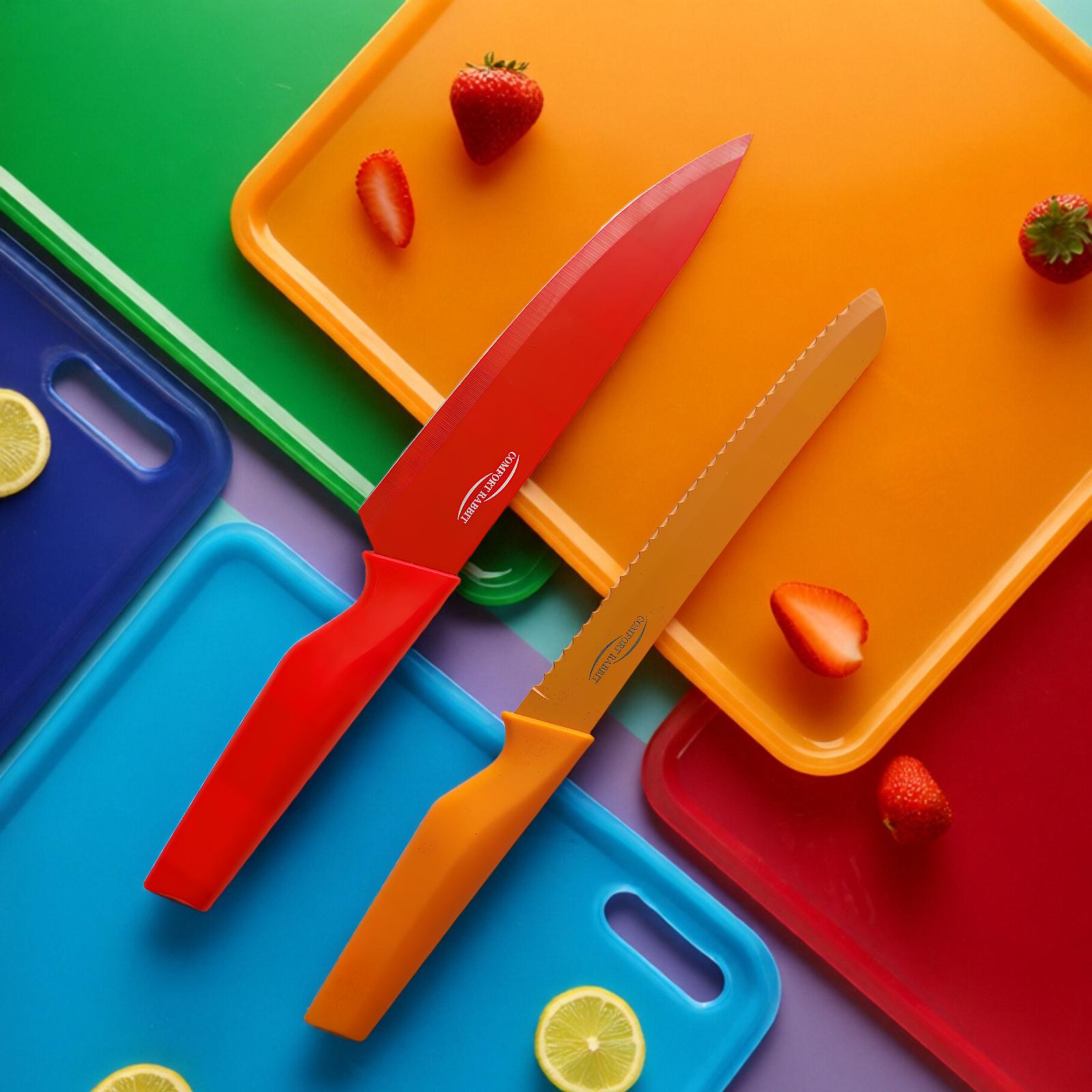 Comfort  6 Piece Kitchen Set – Chef Power Set with Non-Slip Handles & Steel Blades – Includes Chef, Santoku, Slicing, Utility, & Paring Knives – Durable & Sharp – High Carbon Stainless Steel – Non-Stick & Anti-Rust Coating – Ergonomic Handles