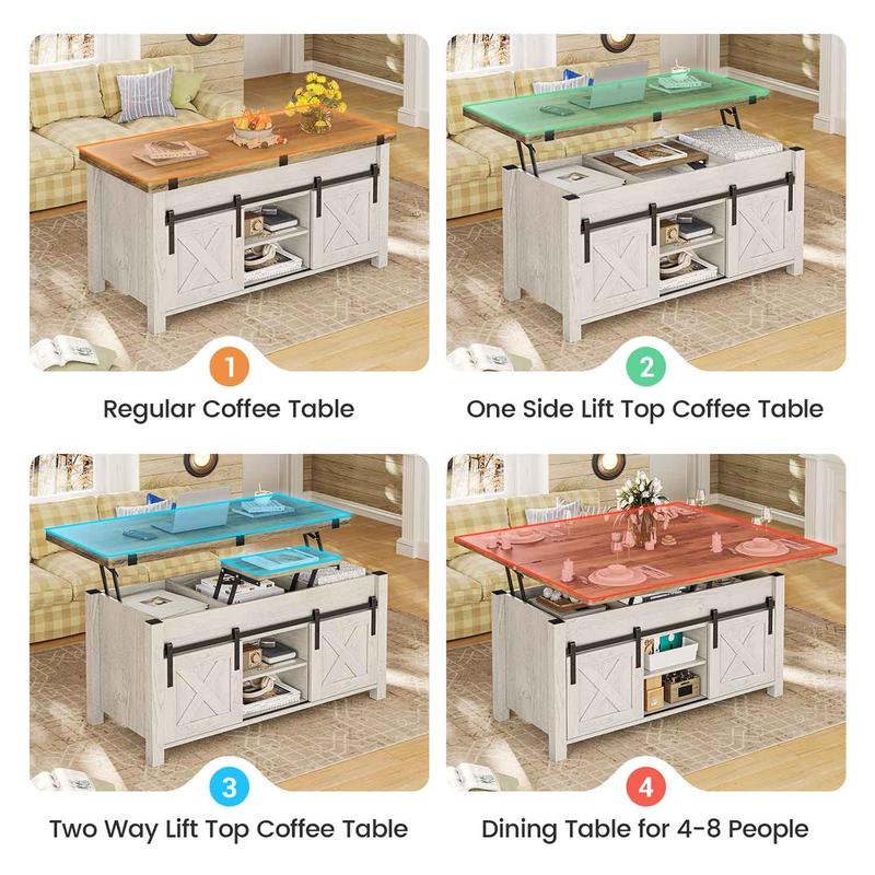 SEDETA Lift Top Coffee Table, 4 in 1 Multi-Function Convertible Coffee Tables with Storage and Hidden Compartment, Farmhouse Coffee Table Converts to Dining Table for Living Room