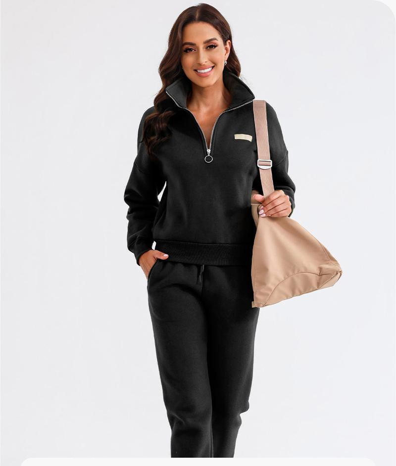 Aleumdr Women 2 Piece Outfits Sweatsuit Lounge Set Half Zip Pullover with Jogger Airport Tracksuit Matching Pants Set  Casual Sportswear Athleisure Style