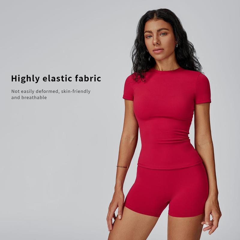 Tenwolf Women's Solid Ribbed Crop T-Shirt & High-Waisted Shorts Set, Quick-Dry for Yoga, Gym, Workouts, Running, Ladies' Sports Apparel for All Seasons, Women's Workout Sets, Women's Workout Clothing, Fitness Clothing, Casual Activewear, Fitness Summer Bo