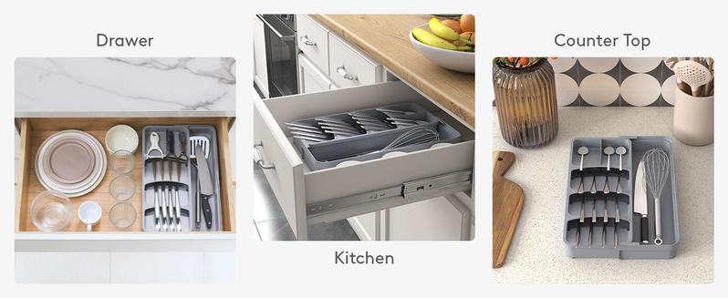 Lifewit Silverware Organizer, Expandable Utensil Tray for Kitchen Drawer, Adjustable Flatware & Cutlery Holder, Compact Plastic Design