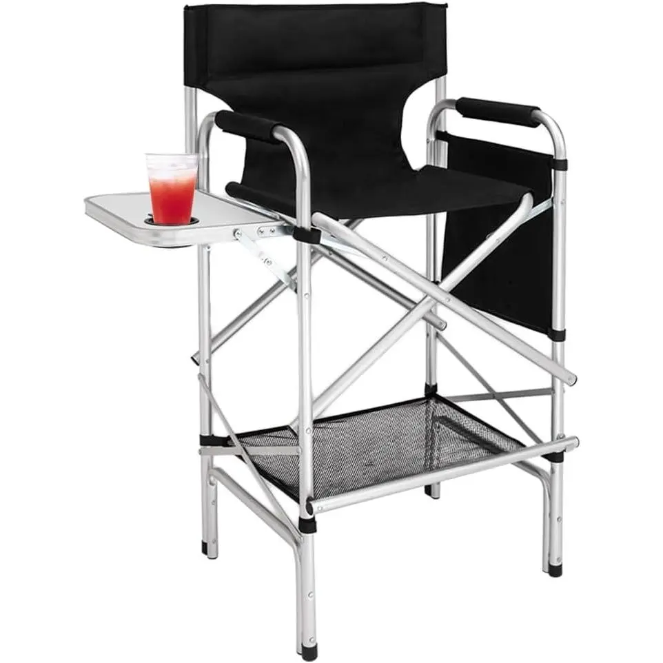 31" Tall Folding Directors Chair with Side Table Storage Bag,Portable Makeup Artist Bar Height, Aluminum Frame 300 lbs Capacity