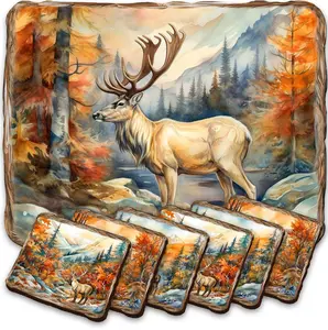 Caribou Wooden Cork Placemat and Coasters Gift Set of 7 by Nature Wonders Nature Wildlife Décor  - 85408C-S7