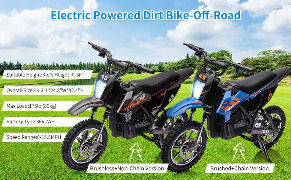 【Black Friday】GARVEE 36V Electric Dirt Bike for Youth, 350W Motor, 15.5 MPH Top Speed, LED Lights, Supports Up to 175 lbs, Available in Blue and Black
