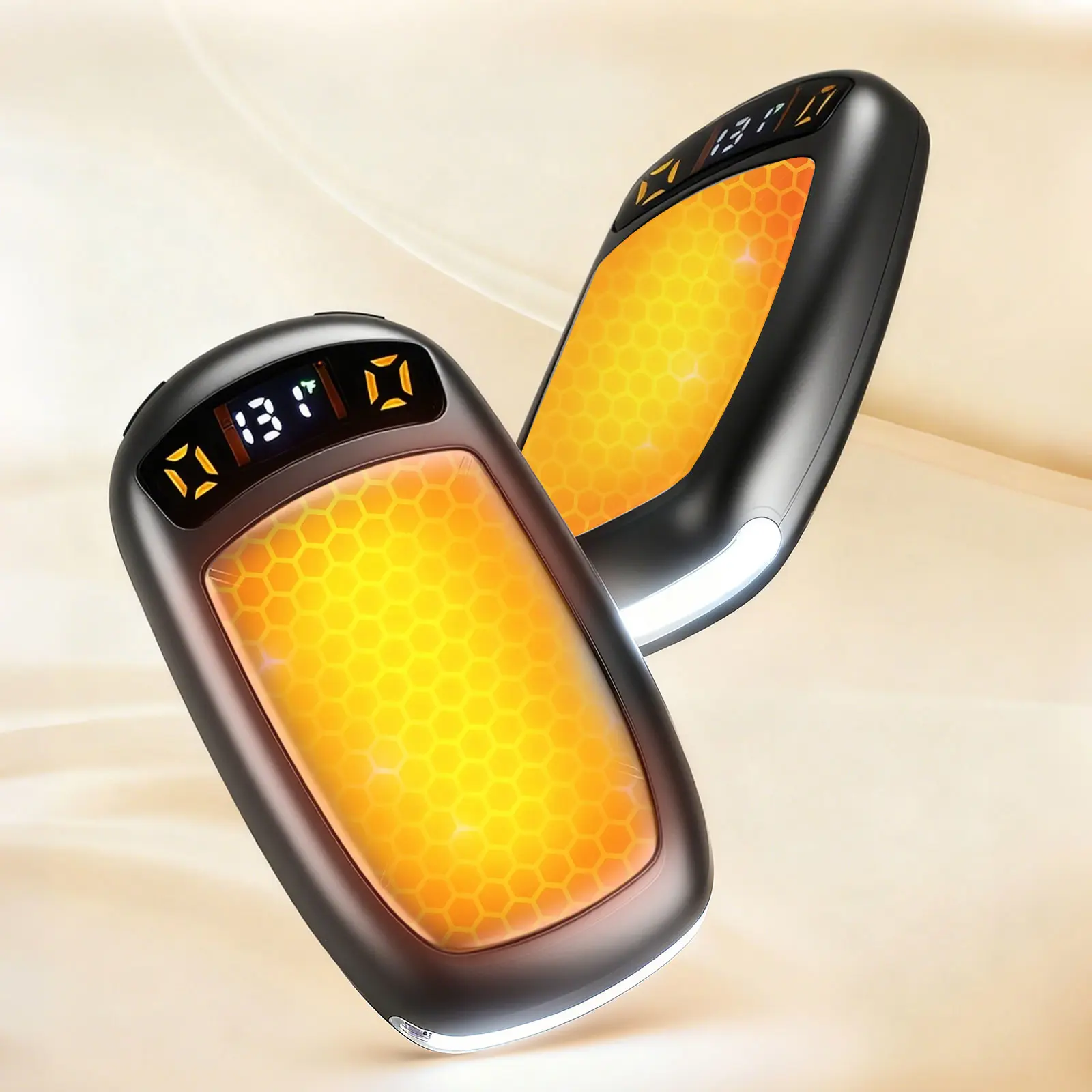 2 Pack Rechargeable Emergency Hand Warmers with COB Light, Digital Display, Double-Sided Heating, 12hrs Long-Lasting Warmth, Pocket-Size Magnetic Electric Hand Warmers for Hiking, Camping, Friends & Family Winter Gifts