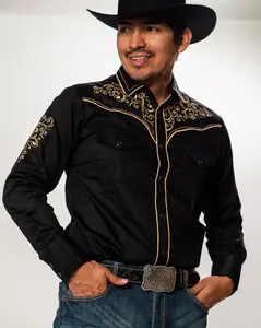 Men's Embroidered Snap Button Western Long Sleeve Shirt - Pavini