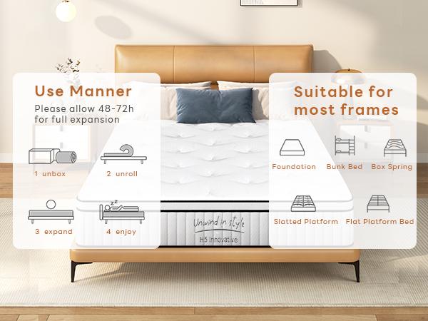 Hybrid Mattress In a Box, Individually Pocketed Innerspring, Fiberglass-Free Mattress, Medium Firm CertiPUR-US Certified, Ergonomic Modern Mattress