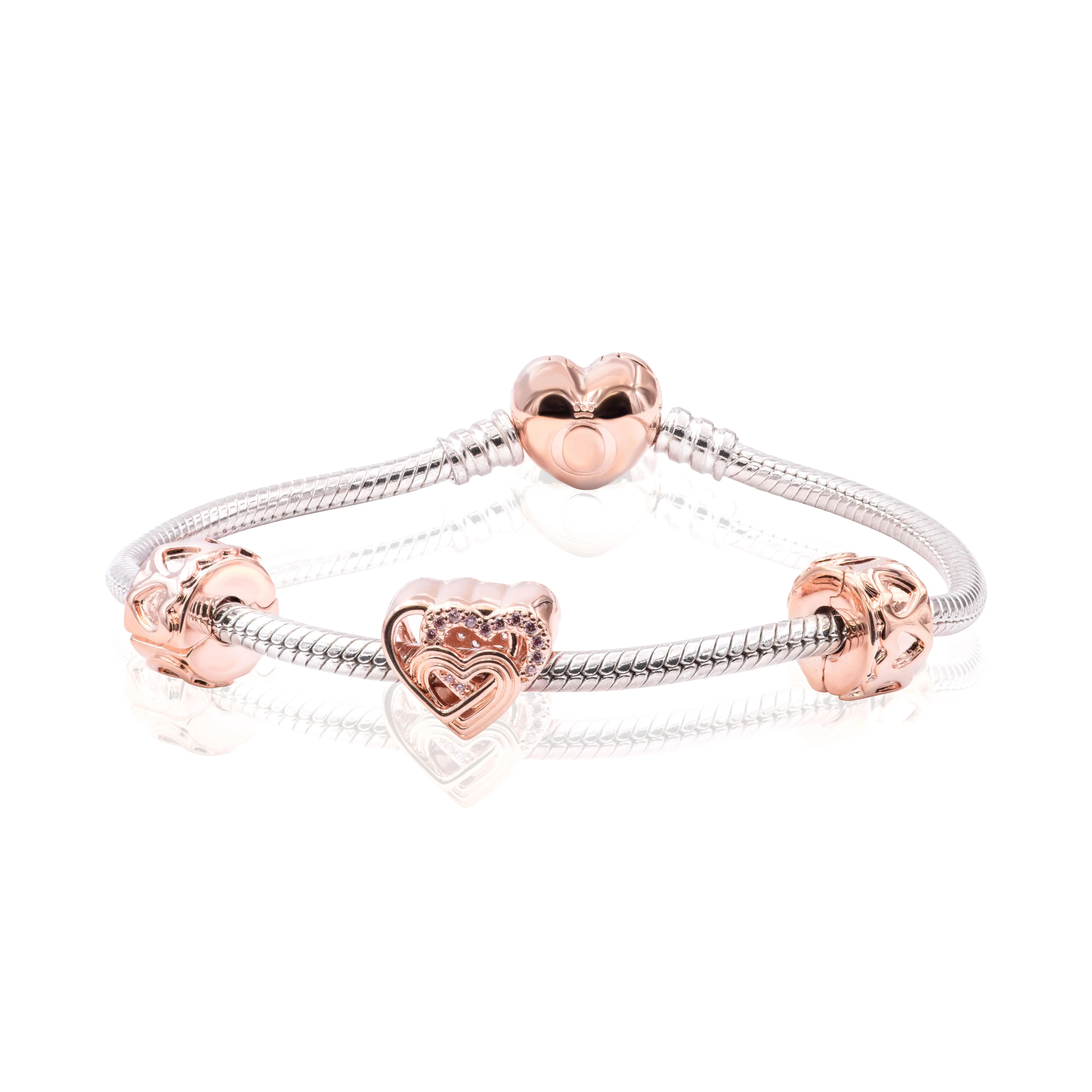 Pandora Intertwined Love Hearts Silver Jewelry Set Bracelet, Unisex Adults' Romantic Holiday Gift with Engraving Love Forever & Always, B801628-19
