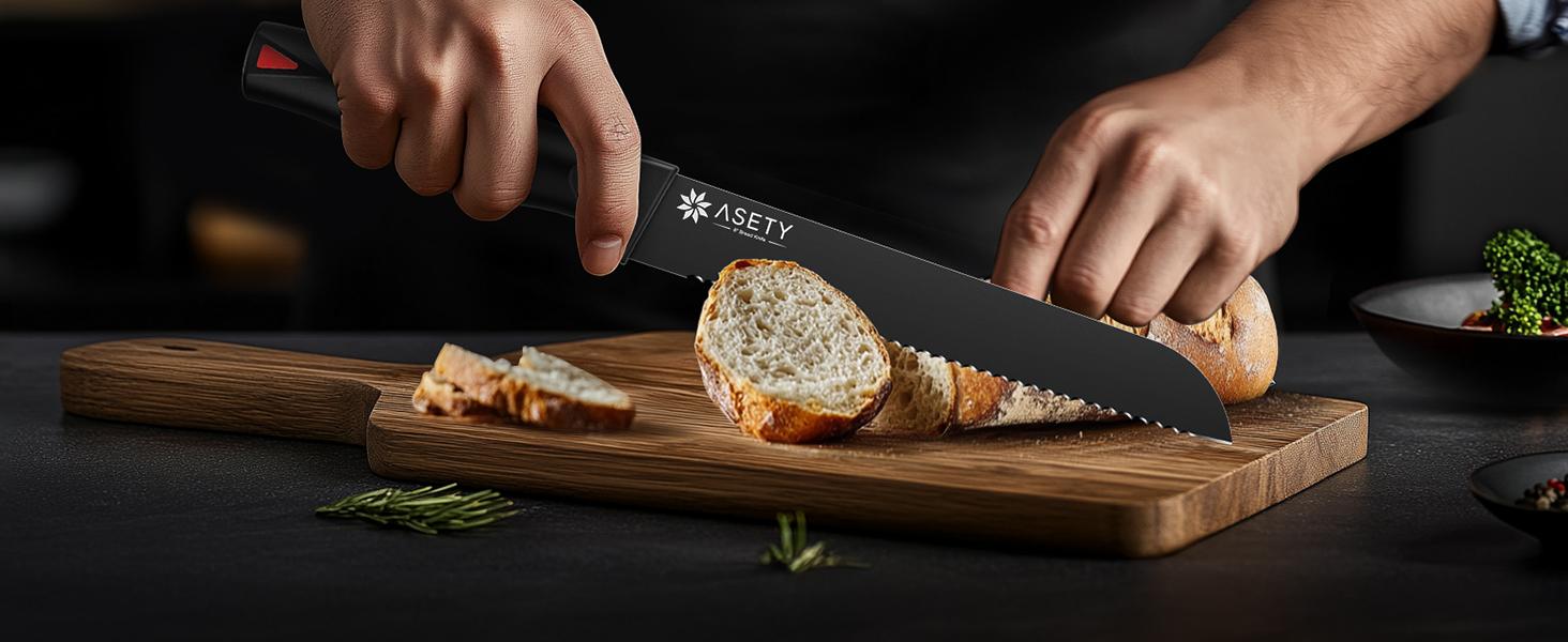 ASETY Knife Set with Block, 15 PCS Kitchen knife Set with Bulti-in Sharpener Block, High Carbon Stainless Steel Sharp Knives Block Set NSF Food Safe Dishwasher Safe Knife for professional kitchen knives Steak meat boning knives mystery box gifts for men