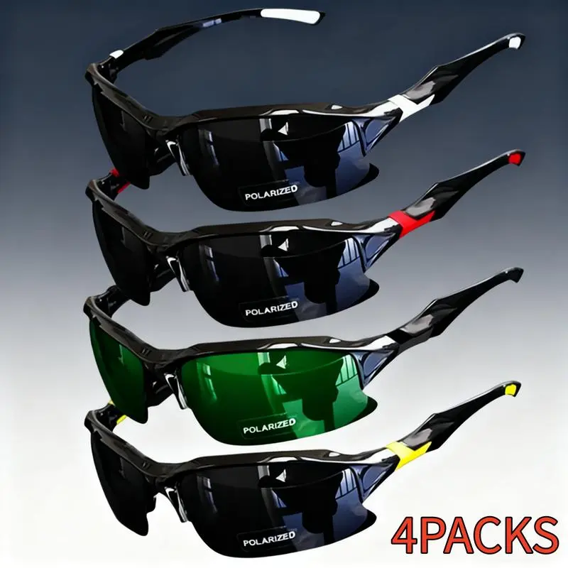 Men's Polarized Sports Sunglasses 4-Pack, Wraparound Windproof Design with UV400 Anti-Glare Lenses for Running & Fishing, Father's Day Gifts, Men's Accessories, Mens Gifts, Cool Gifts For Guys tiktokshopbacktoschool