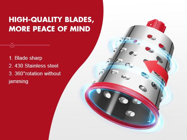 Geedel 4-in-1 Rotary Cheese Grater Multi-Purpose Kitchen Shredder with 4 Interchangeable Blades for Cheese Potatoes Carrots Cucumbers Nuts Chocolate Easy to Clean & Store