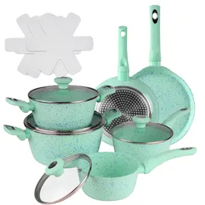 10+3pcs Pots and Pans Set Non Stick Kitchen Cookware Sets Induction Cookware Nonstick Granite Cooking Set with Frying Pans, Saucepans, Kitchenware,stock up on specials,Valentines Day gifts small Wok cup  4-hole non-stick  Pan Multifunctional Egg Skillet