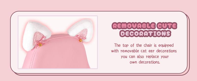 PUKAMI Pink Gaming Chair with Cute Cat Ears and Cat Paw Cushion Pillow,Ergonomic Gaming Chair for Teen with Footrest and Headrest Pillow,Pink Reclining Game Chair for Girl