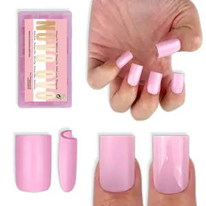 NOVO OVO Short Sharp Square Nail Tips Press on Pure Color Pink, Need Builder Gel Top Coat Nail Glue, Soft Gel Matte Fake Nail Extension, Full Cover False Nails for Salon DIY x 15 Sizes 180 pcs【NO GLUE ,TOP COAT AND LAMP INCLUDED】