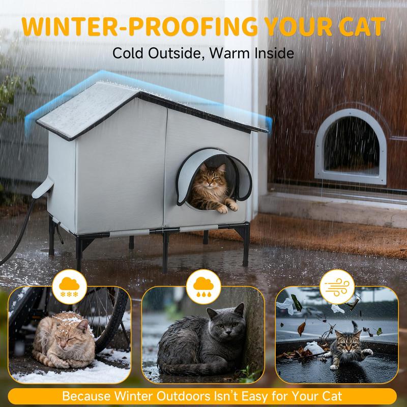 Heated Outdoor Cat House 100% Weatherproof Cat Shelter for Winter, Durable and Warm Cat Houses for Outdoor Cats, Ideal for Feral, Stray, and Barn Cats