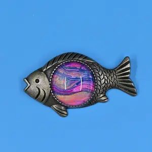 Fish Brooch hand painted cabochon 1.5"