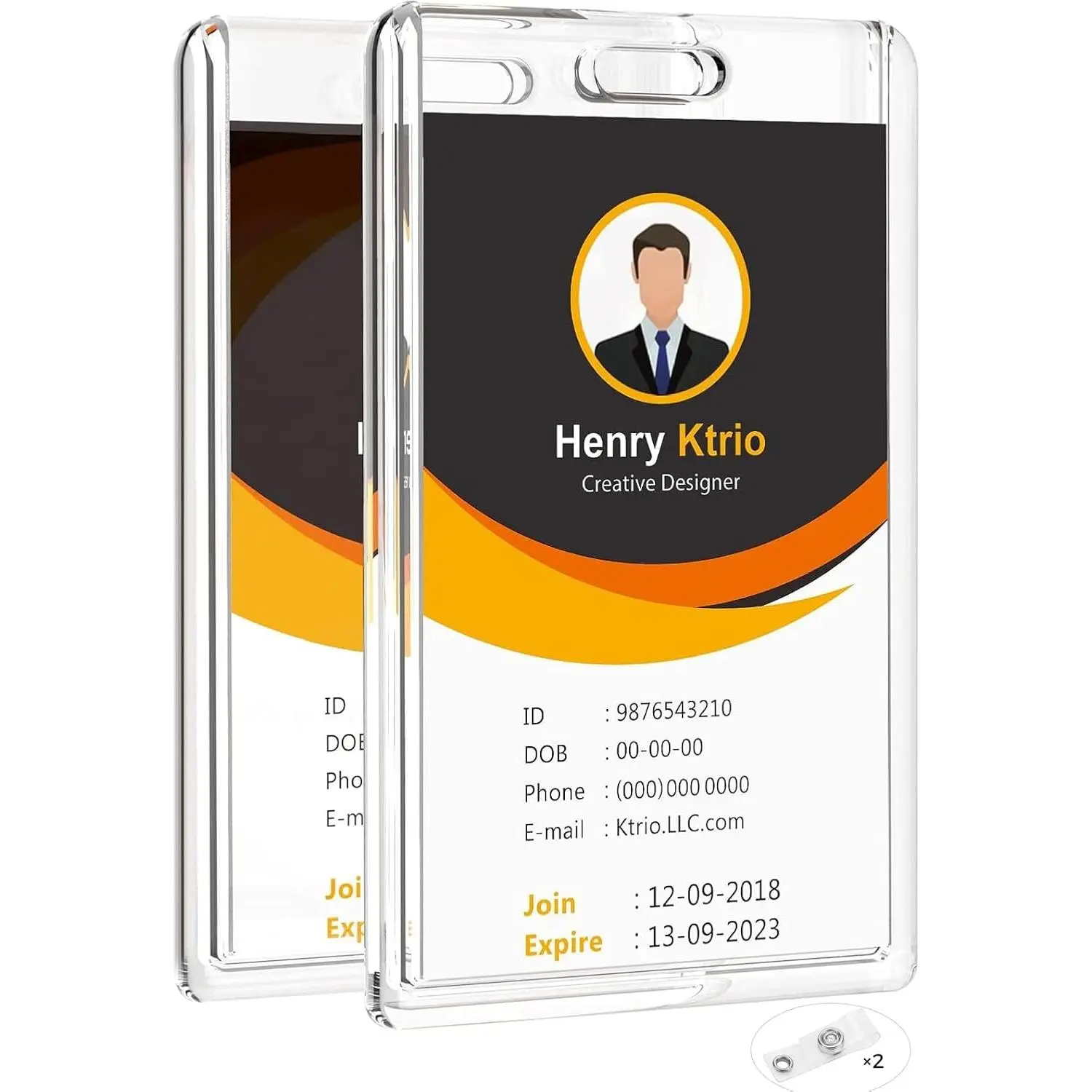KTRIO ID Badge Holder, Clear Acrylic Card Holder with Thumb Slot, Holds 2 Cards, Vertical Badge Holder for Nurses, Students, Office Staff
