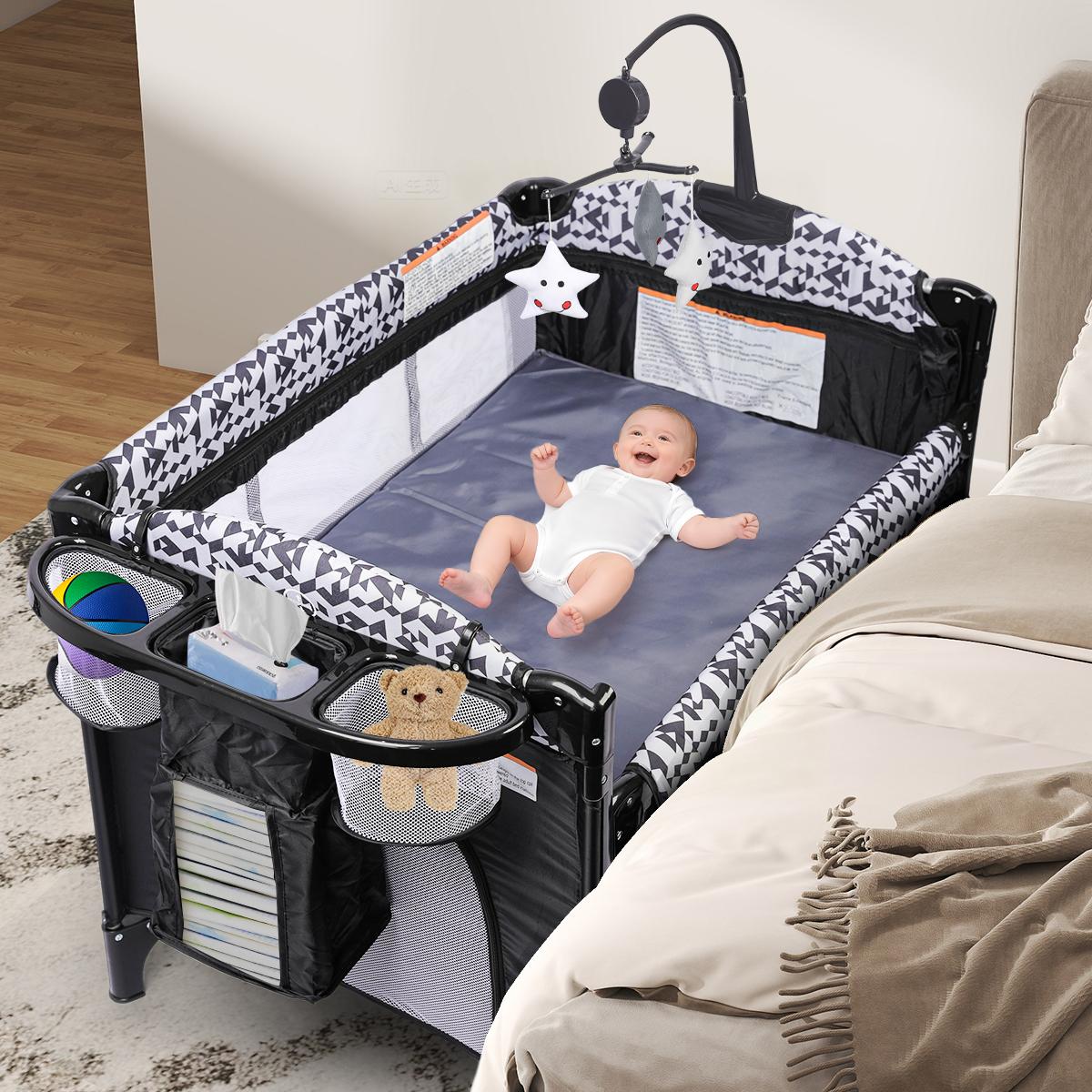 Scabine 5 in 1 Baby Bassinet, Bedside Bassinet for Baby, Portable Baby Crib with Diaper Changing Station, Carry Bag, Bedside Cosleeper Bassinet