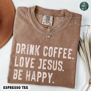 Comfort Colors Jesus and Coffee Shirt, Christian Coffee Lover Tee, Minimalist Faith Graphic Tee, Trendy Religious Shirt, Christian Gift