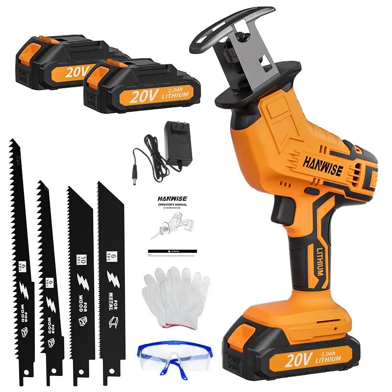 Reciprocating Saw, Electric Saw with Charger And Battery, 20V Power Saws, Variable Speed from 0 to 3500 SPM,Includes 4 Blades for Cutting Wood, PVC