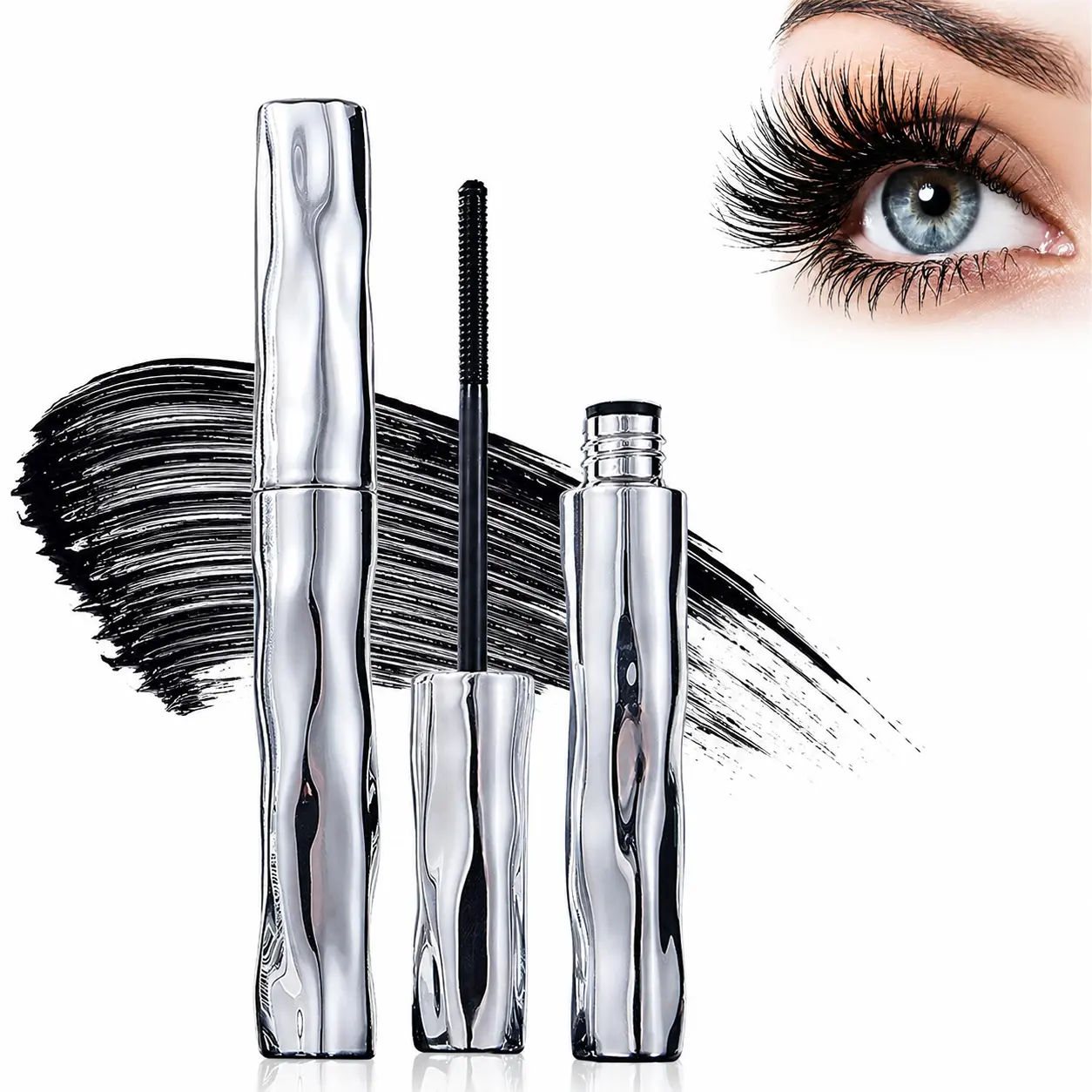Metal Wand Lengthening Mascara, Waterproof and Smudge-Proof Formula for a Volumizing Lash Extensions Effect, No Flaking or Clumping, Makeup Mascara, Lash Extensions Mascara
