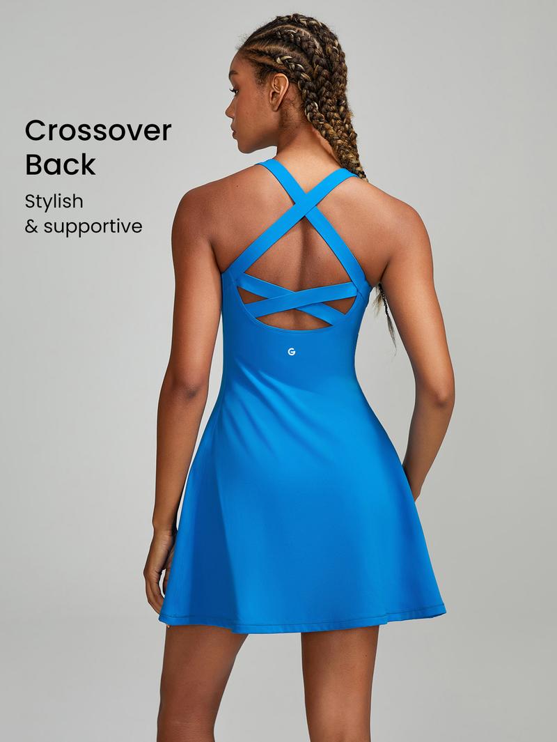 GLOWMODE FeatherFit-Air Peekaboo Mini Dress With Built-In Shorts Pocket Square Neck Anti-Slip Cisscross Dress TikTokShopBlackFriday