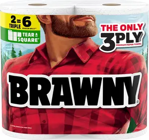 Brawny Tear-A-Square 3-Ply Paper Towels, 2 Triple Rolls = 6 Regular Rolls, Strong, Absorbent, and Durable with 3 Sheet Sizes (Quarter, Half, Full)-pick to size paper towels