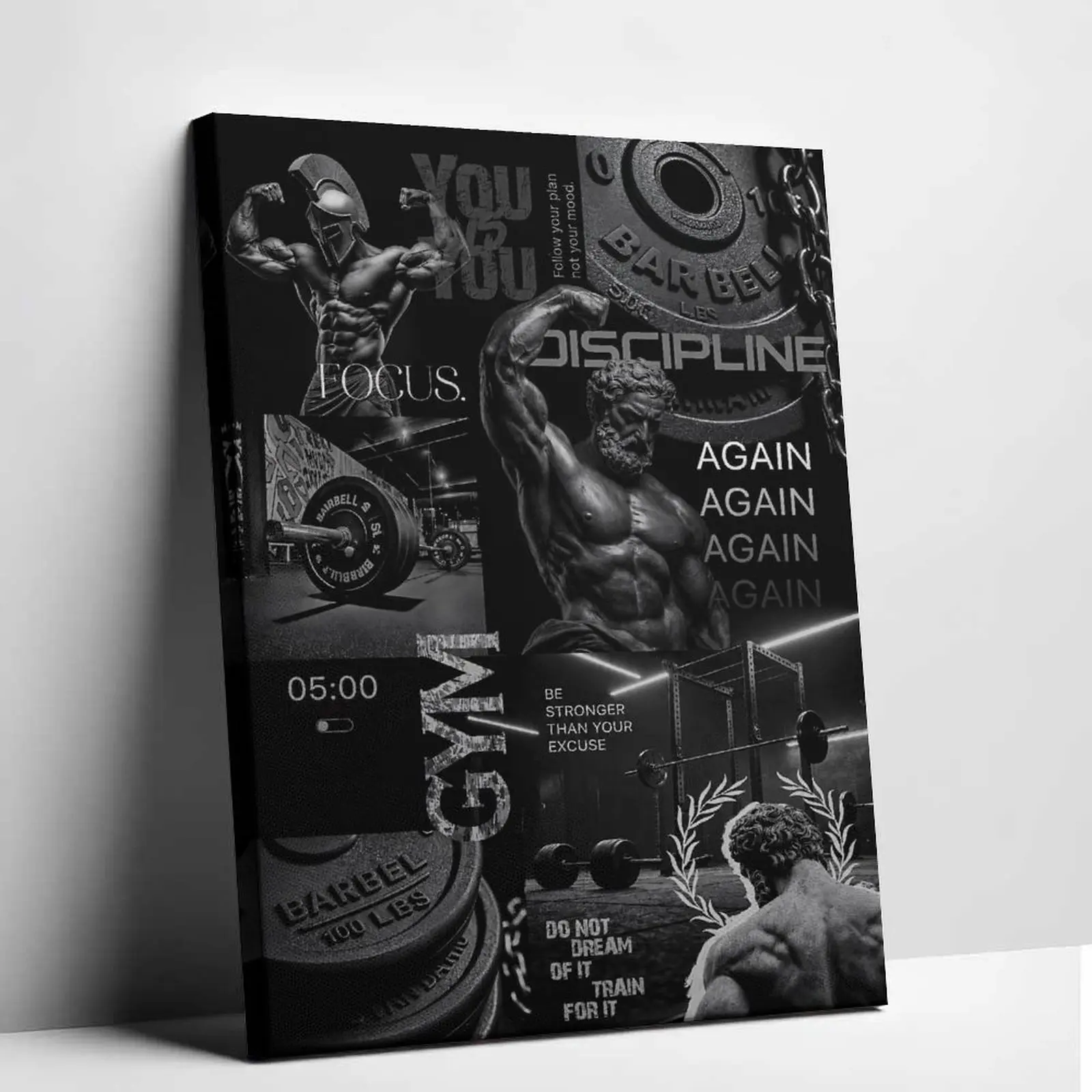 Motivational Gym Discipline Canvas Poster, Vintage Retro Bodybuilding Art Print with Classic Fitness Quote & Barbell Design, Modern Aesthetic Wall Decor for Home Gym, Bedroom