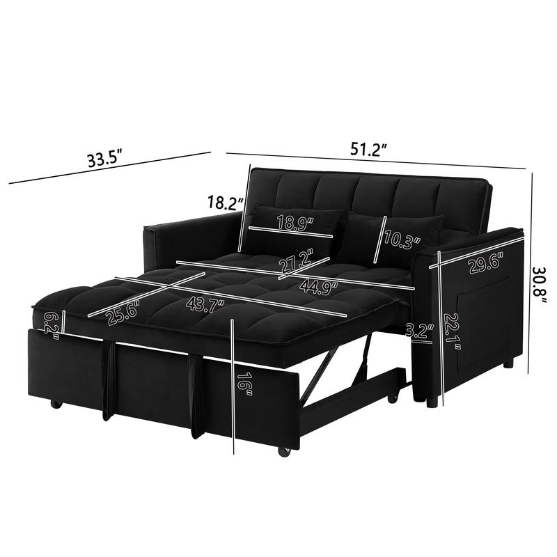 55” 3-in-1 Velvet Convertible Sofa Bed – Modern Double Sofa, Lounge Chair & Sleeper Bed with Adjustable Backrest | Includes Pillows & Storage Bag | Small Space, Apartment & Living Room Furniture | Velvet Futon, Multi-Functional – Easy 20 Min Assembly