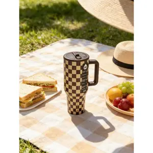 HydroJug  40oz Drinkware Flasks Tumbler Mug Portable Water Bottles Classic Checkered Pattern American Vintage Stylish for Camping Commuting Fitness