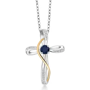 Gem Stone King Infinity Cross Necklace For Women | 925 Sterling Silver and 10K Yellow Gold | Gemstone Birthstone and White Lab Grown Diamond Cross Faith Pendant Necklace | With 18 Inch Chain
