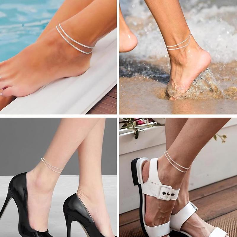 Dainty Layered Waterproof Anklet For Women Adjustable Womens Anklet Set Stackable Figaro Beaded Cuban Link Anklets Daily Clothing