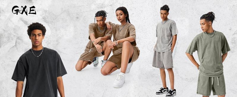 Gihuo Unisex Men Women Acid Wash Short Sleeve Tracksuit Summer T-shirt & Shorts Set Athletic 2 Piece Outfit Track Shorts Set with Elastic Waist & Drawstring