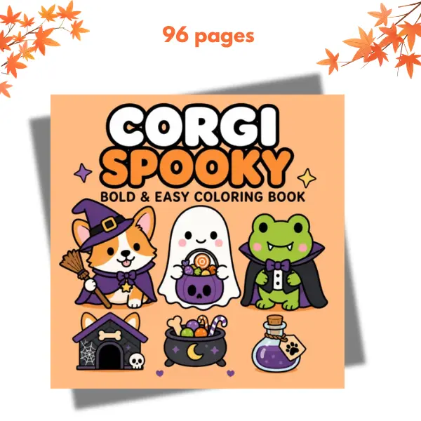 Cute Corgi Spooky Coloring Book: Cozy Halloween Coloring Pages for Adults & Teens | Ghosts, Pumpkins, Witches, Cute Dogs, Kawaii Designs, Stress Relief & Relaxation (Cozy Animal Coloring Series)