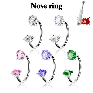 Sparkle Rhinestone Nose Ring, 12mm Bar, 3mm Stud, AB White Purple Green Pink Colors, Classic Design, Comfortable Secure Fit, with Free Grabber Tool, Rhinestones