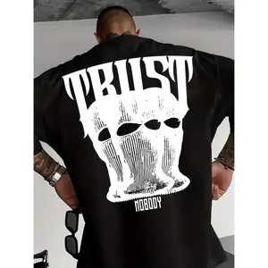 Streetwear Graphic T Shirt With Nobody Balaclava Print In Light Pink Polyester Knit Loose Fit Round Neck Summer Casual Tee