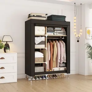 Space-Saving Fabric Wardrobe 41.3x17.7x66.9in 5 Storage Spaces  1 Hanging Area, 16mm Metal Frame & Roll-Up Door clothing storage apartment living room furniture dressers for bedroom furniture set