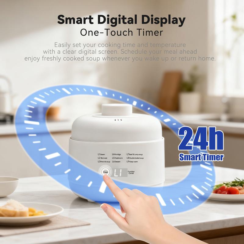 TazTir Electric Stew Pot Small Slow Cooker 1QT Smart Appointment Ceramic Interior Pot Automatic Multifunction Rice Cooker Electric Stew for Home Kitchen Chocolate Fondue Mug Set