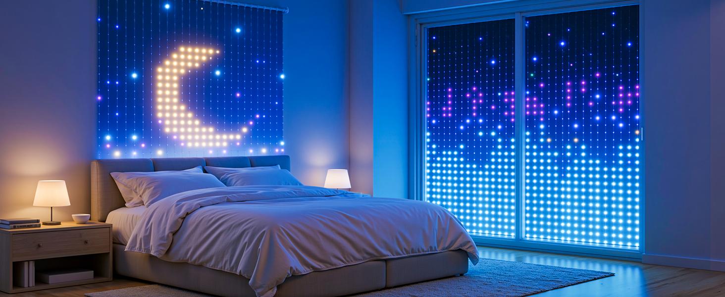 Smart Curtain Lights with DIY GIF, 400 RGBIC LEDs 6.6x6.6ft Color Changing Holiday Wall Lightss with APP, IP65 Waterproof Christmas String Fairy Lightss for Indoor Outdoor Bedroom Window