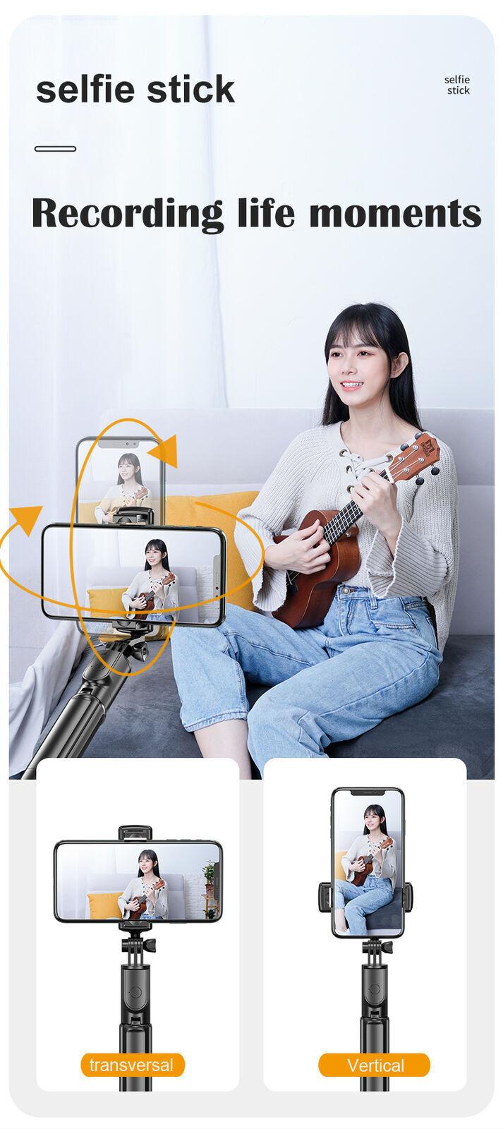 680mm(H) 360° Rotation 2 in 1 Selfie Stick Adjustable Telescoping Tripod Stand Desktop Portable Travel Holder with Wireless Remote, 27" Universal Fits for iPhone Samsung Accessories Cellphone Smartphone